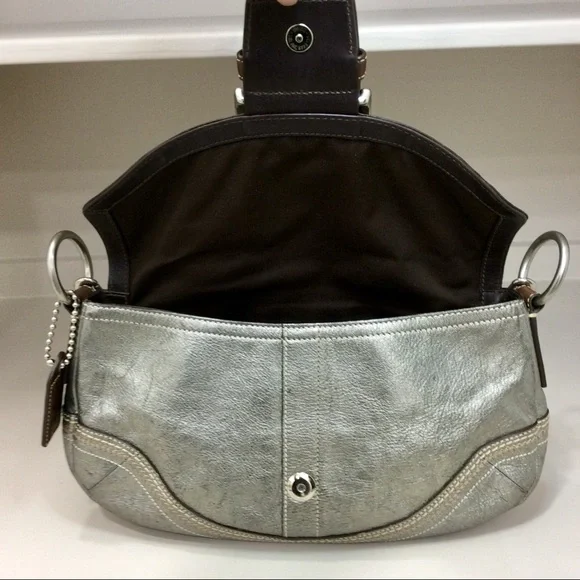Rare Coach Soho Metallic Goat Leather Y2K Buckle Flap Shoulder Bag - Picture 14 of 17